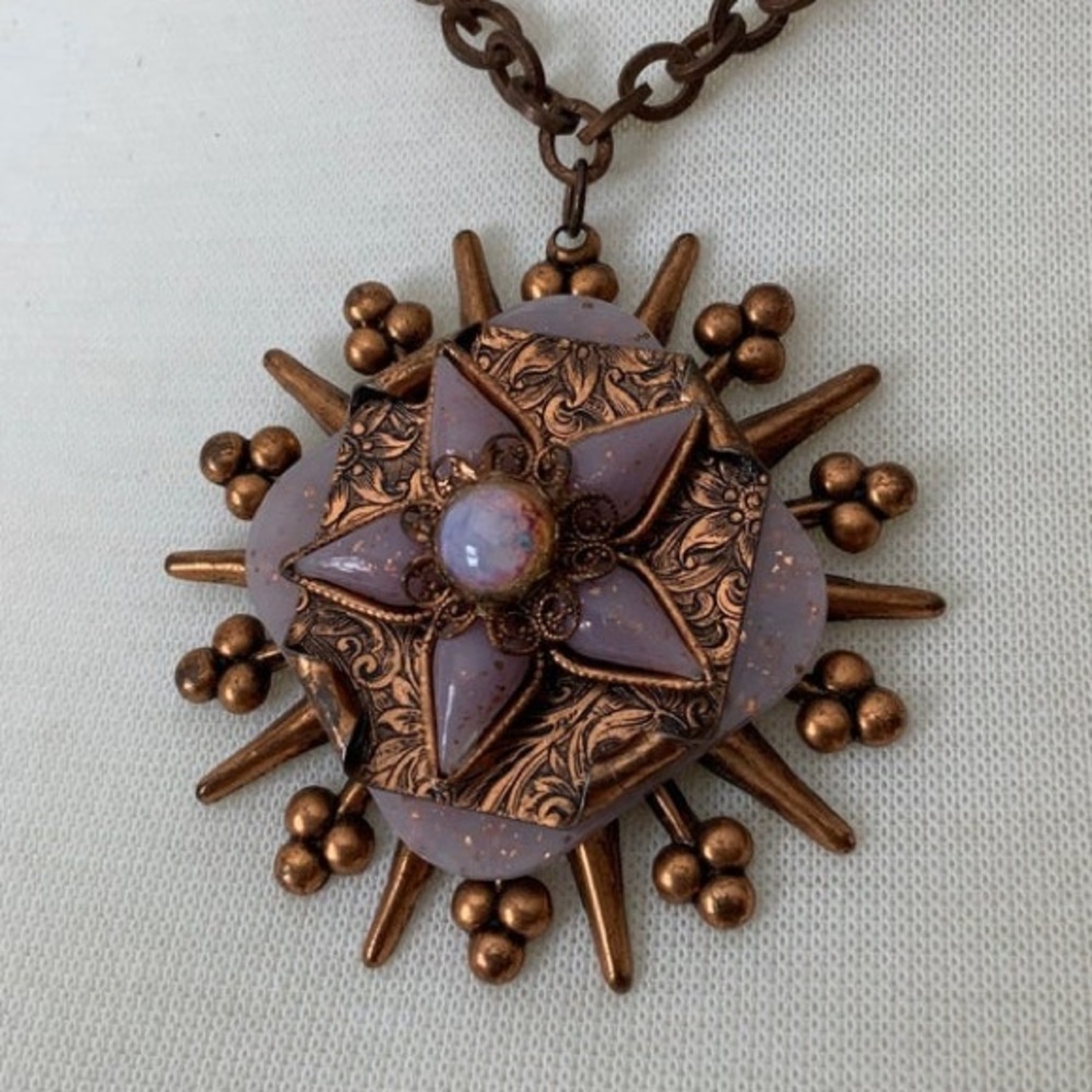 VTG Copper Lilac Purple Lucite Starburst Pendant